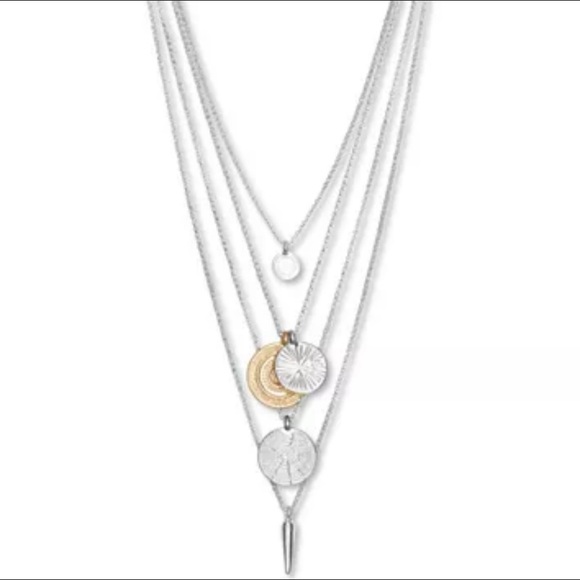 Lucky Brand Jewelry - Lucky Brand Two Tones Hammered Coin Layered 13” Necklace - Boho